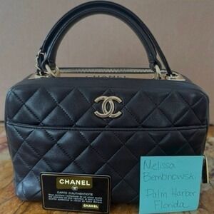 Chanel Trendy CC Bowling Bag Black Quilted Lambskin Gold Hardware SatchelHandbag
